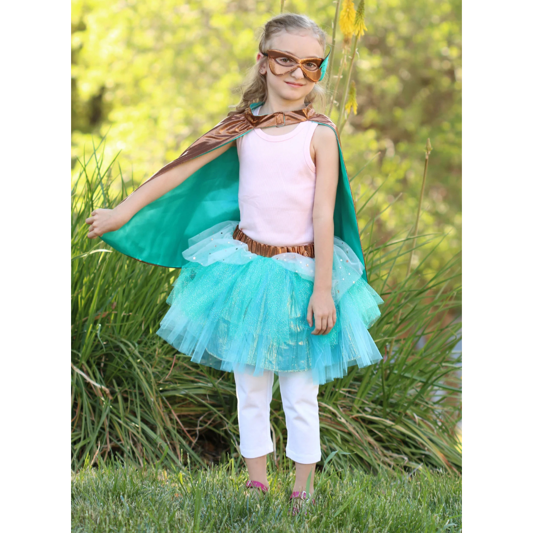 Tutú, capa y antifaz cobre/azul