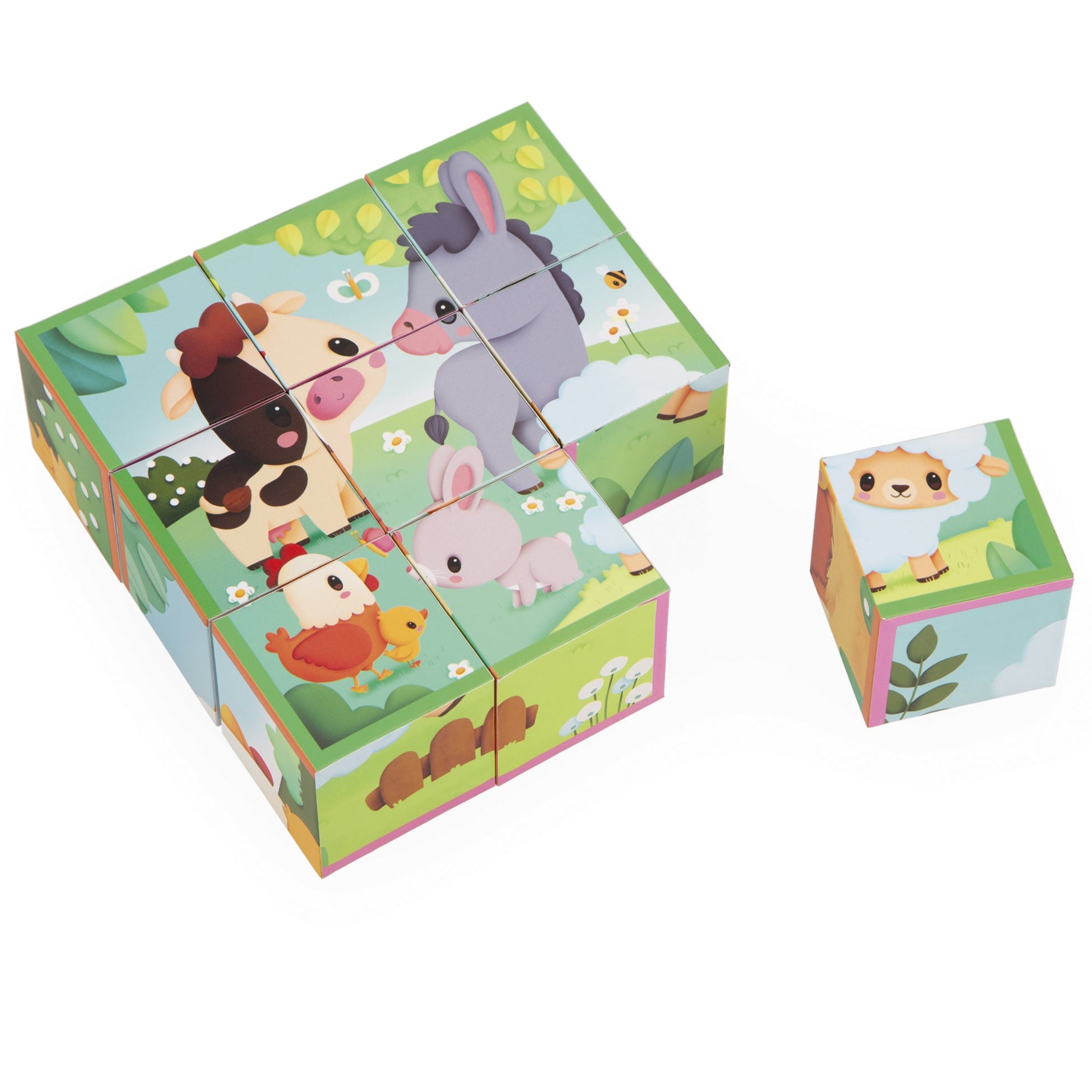 Puzzle de 9 cubos · animales de la granja