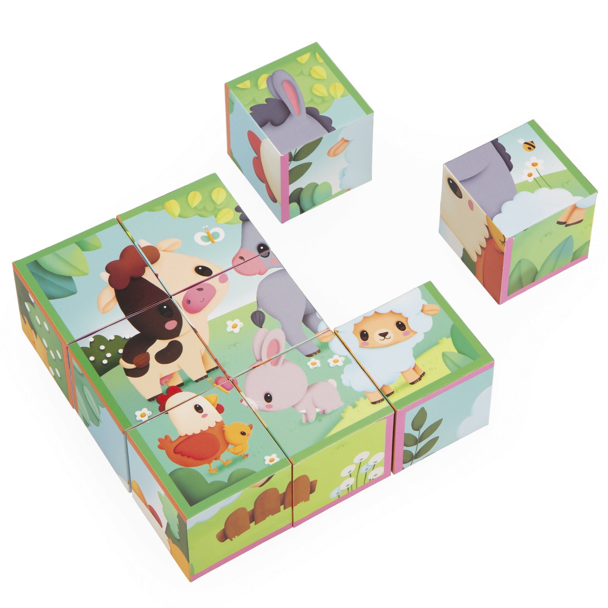 Puzzle de 9 cubos · animales de la granja