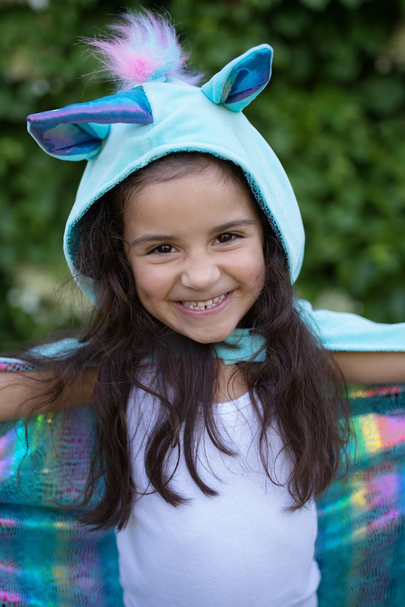 Capa reversible de unicornio y dragón azul