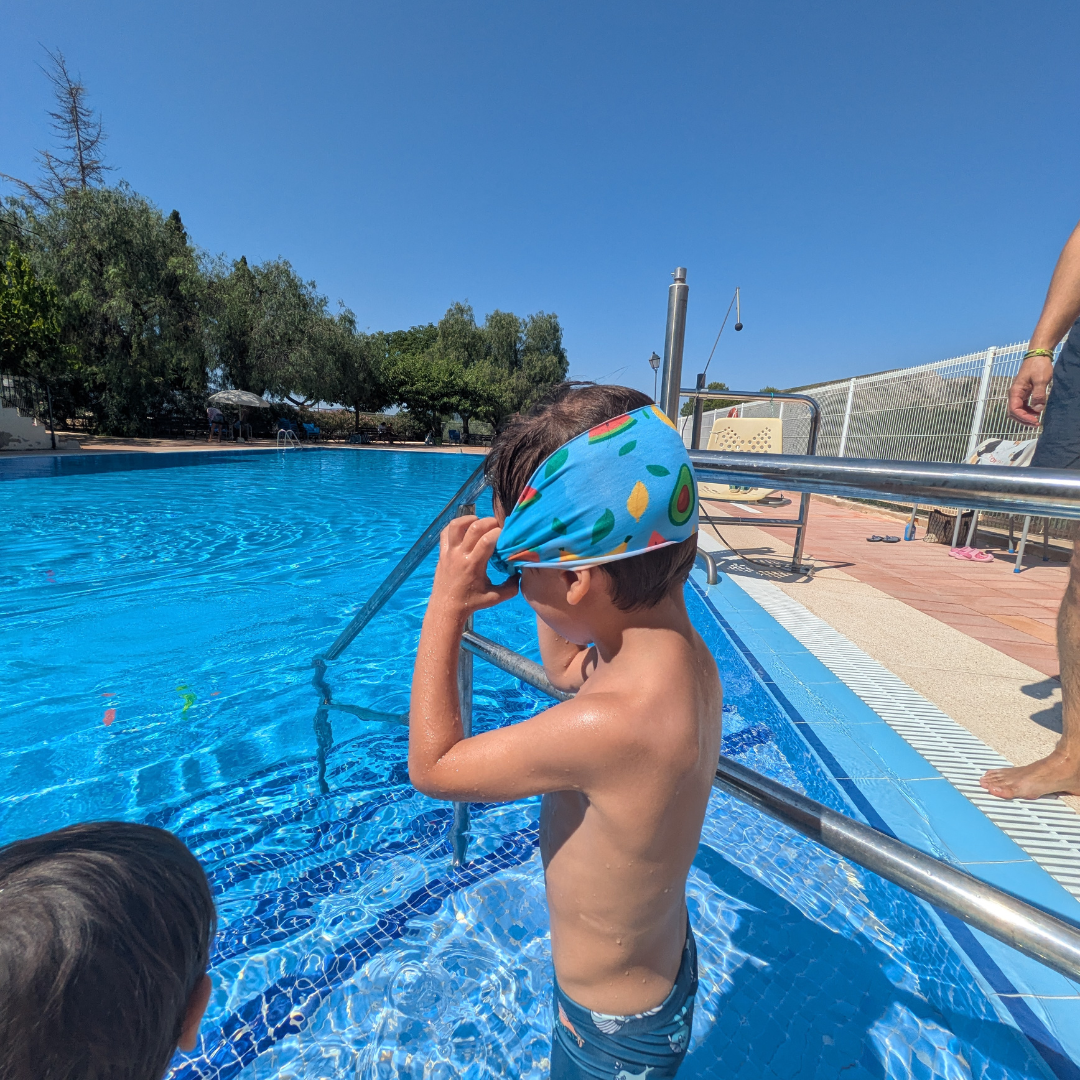 Gafas de natación infantiles con turbante · azules con frutas
