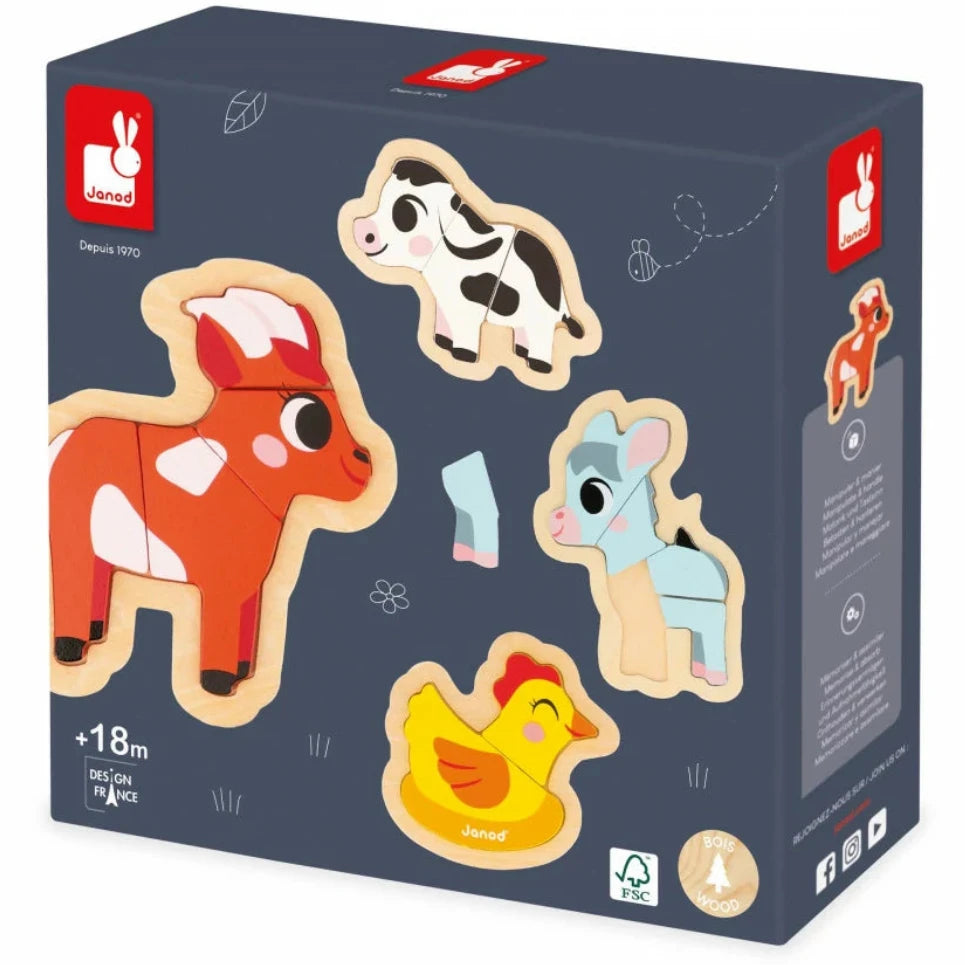 4 puzzles evolutivos de madera · granja