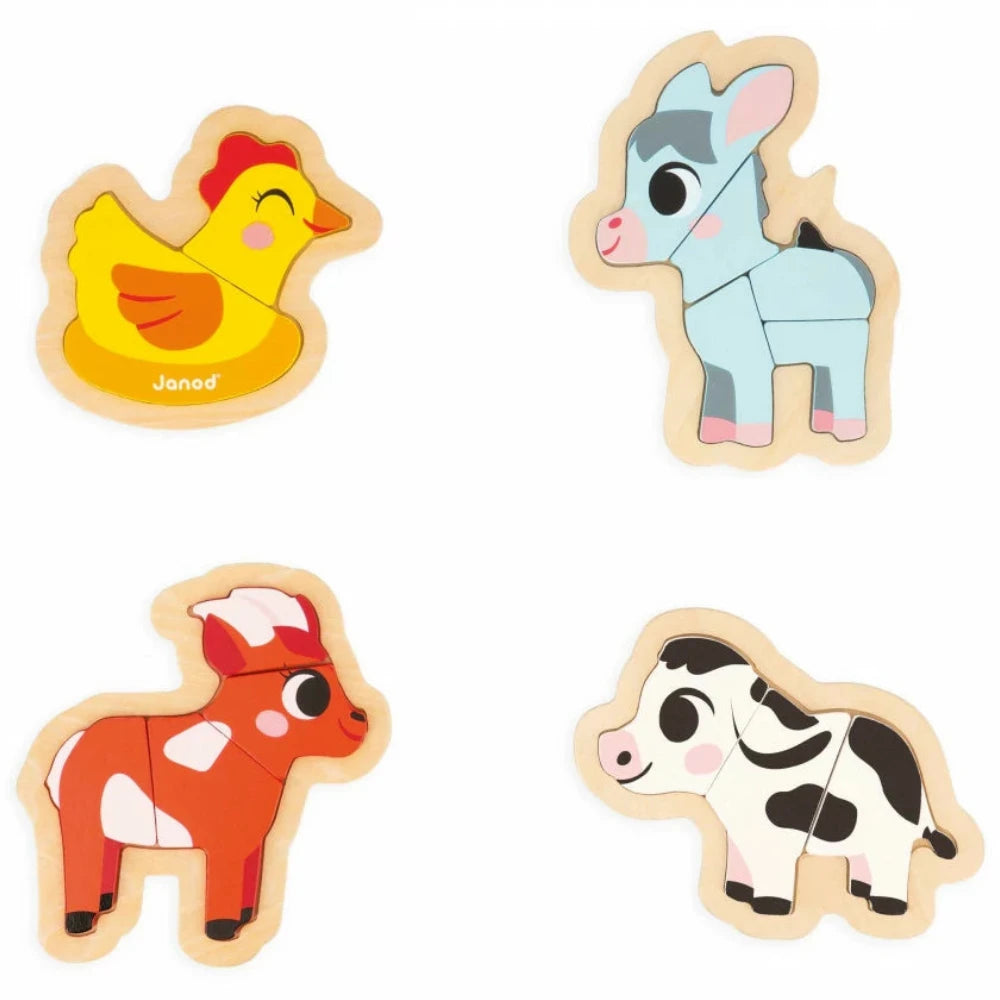 4 puzzles evolutivos de madera · granja