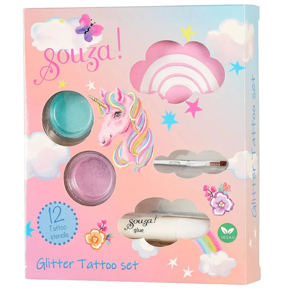 Set de tatuajes con purpurina · unicornio