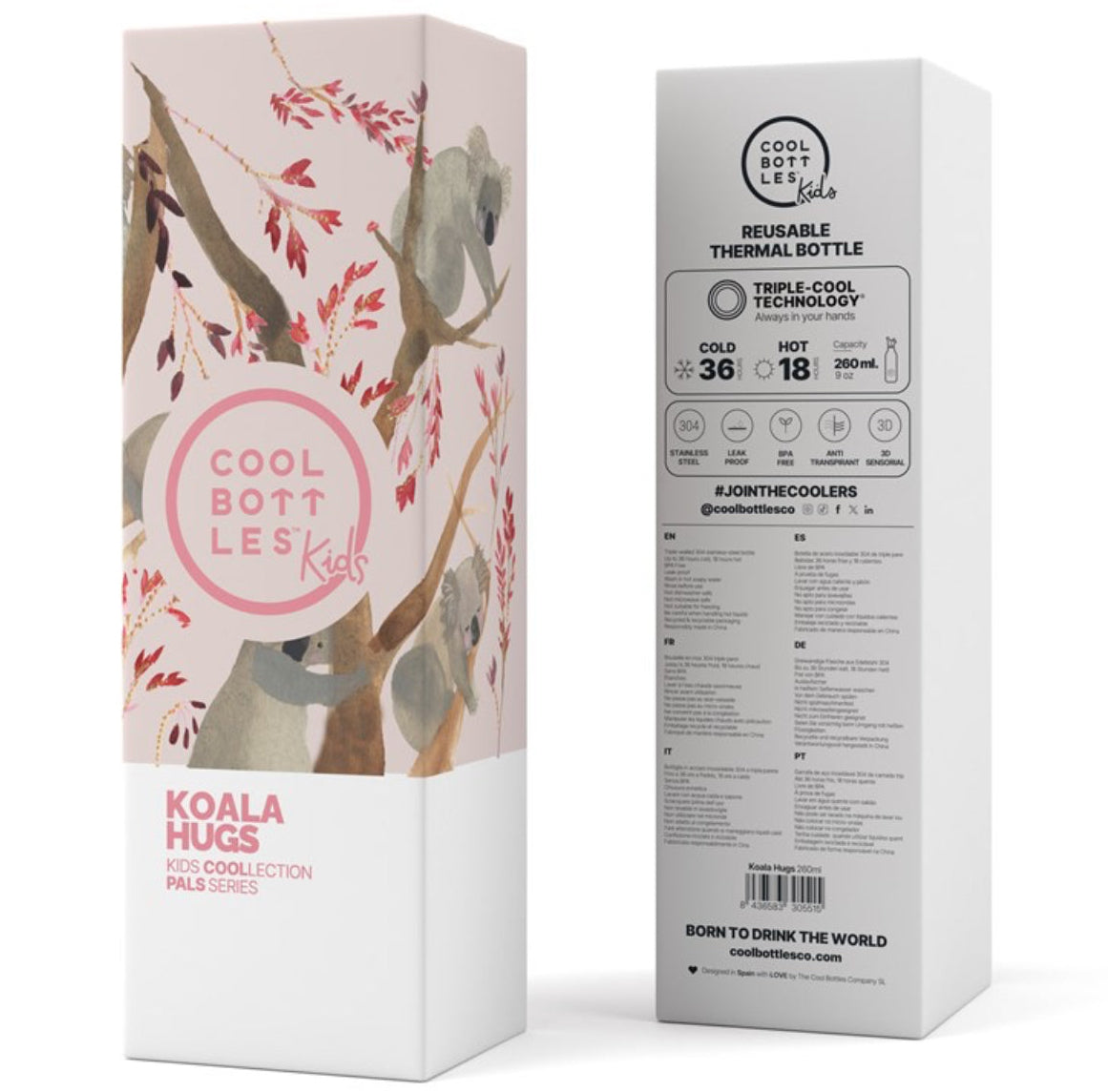 Botella de acero con pajita 260 ml. · koala Hugo