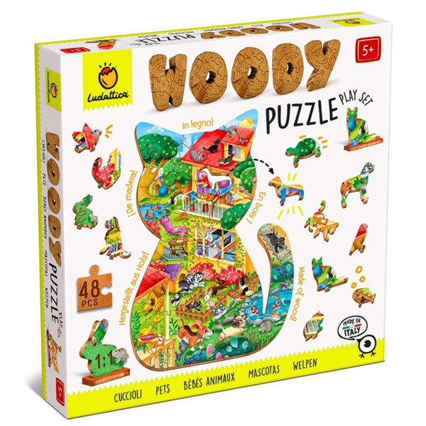 Puzzle de madera woody mascotas: 48 piezas