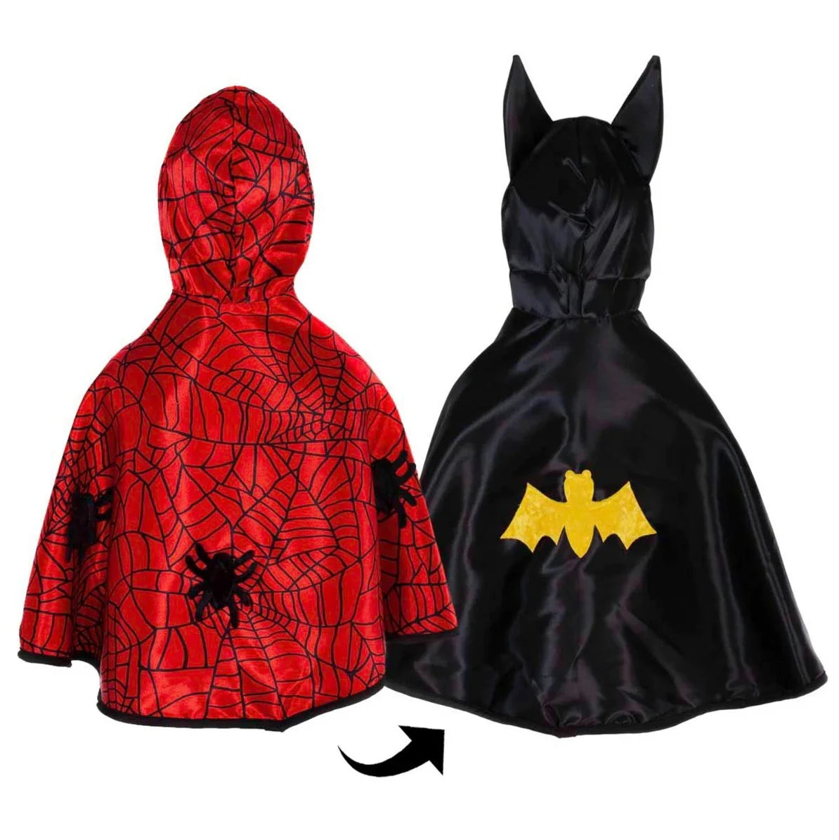 Capa reversible spiderman y batman para bebé