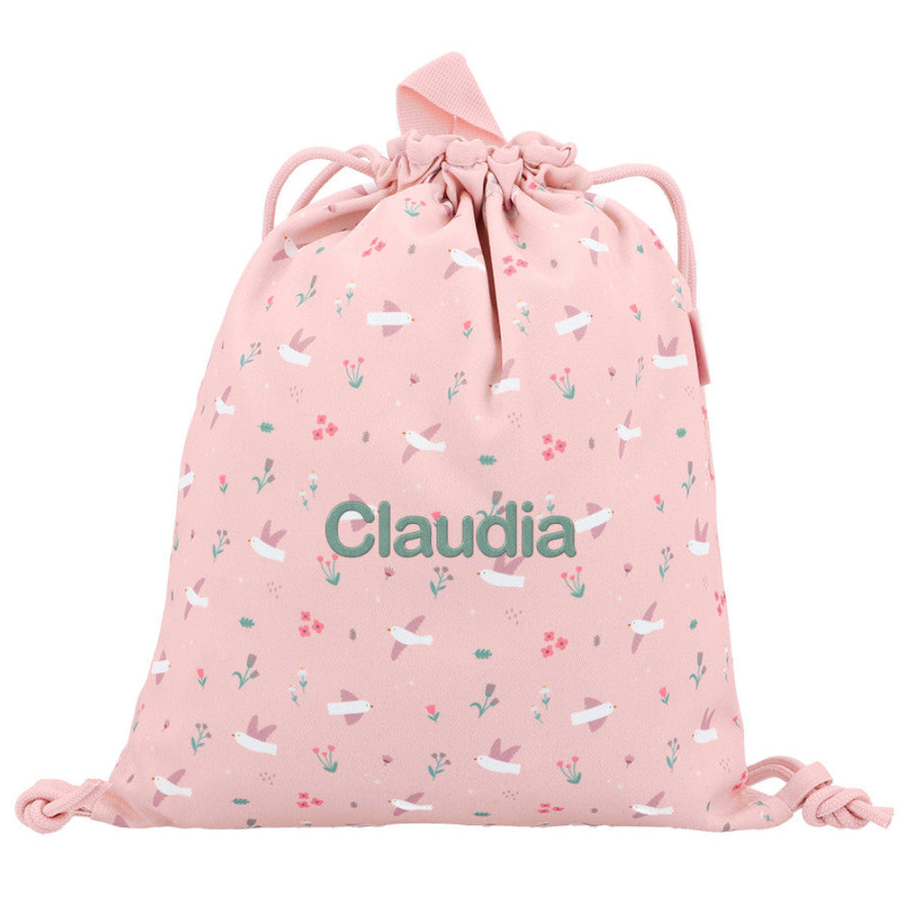 Mochila saco de tela TUTETE personalizable · blossom birds