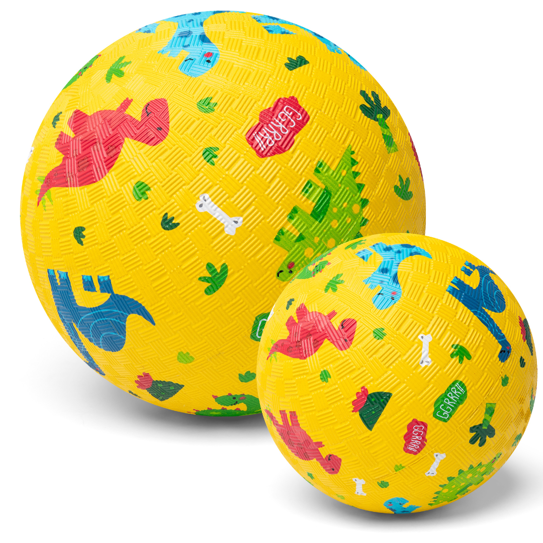 Pelota de caucho natural · dinosaurios amarilla