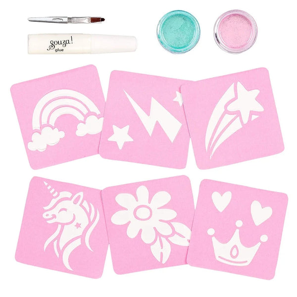 Set de tatuajes con purpurina · unicornio