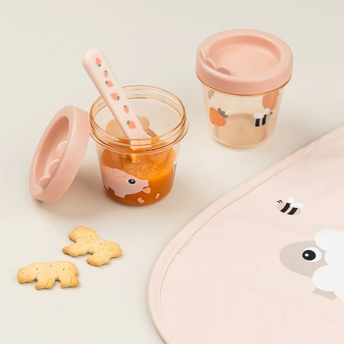 Pack 2 recipientes porta alimentos DONEBYDEER tiny farm · rosa