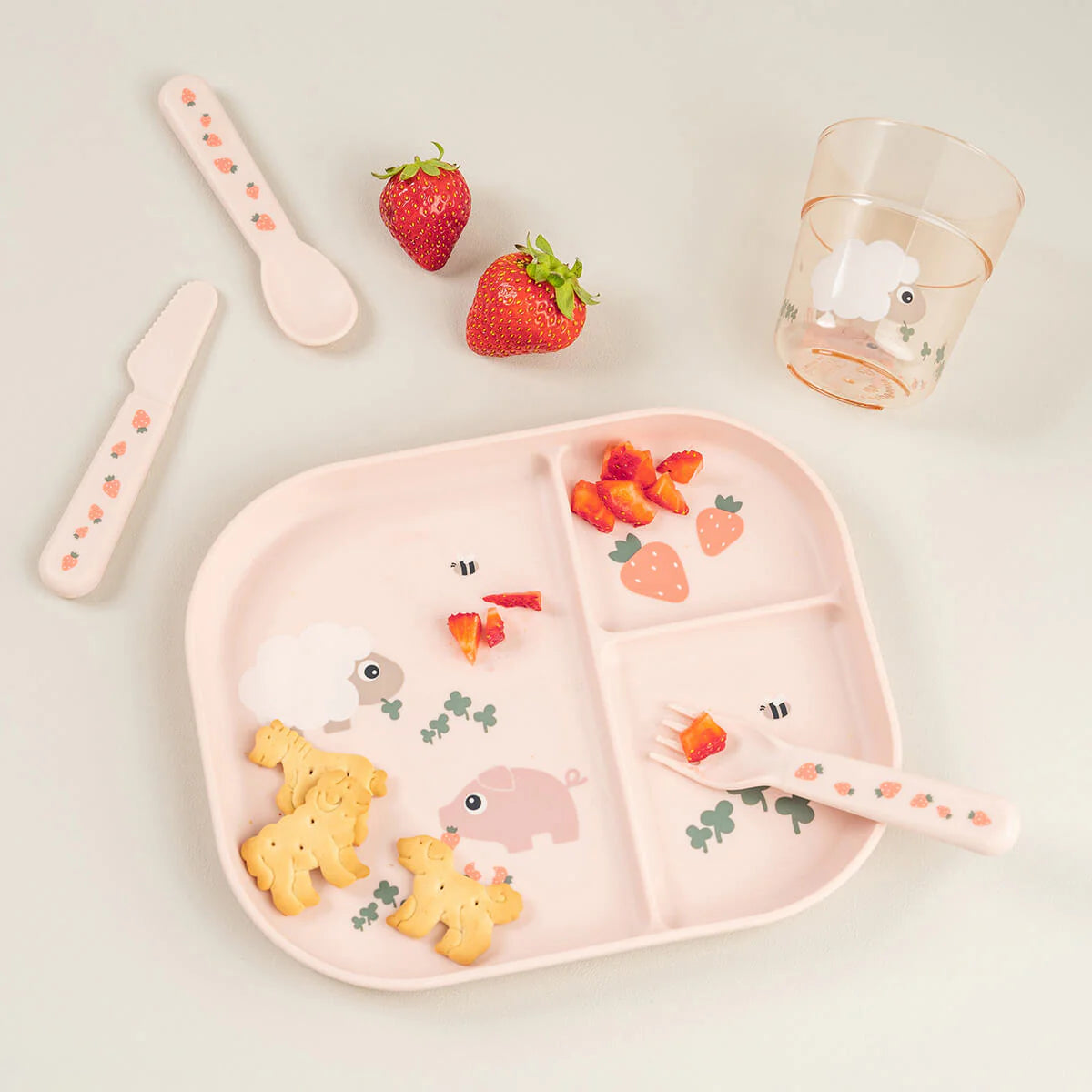 Plato foodie con compartimentos DONEBYDEER tiny farm · rosa