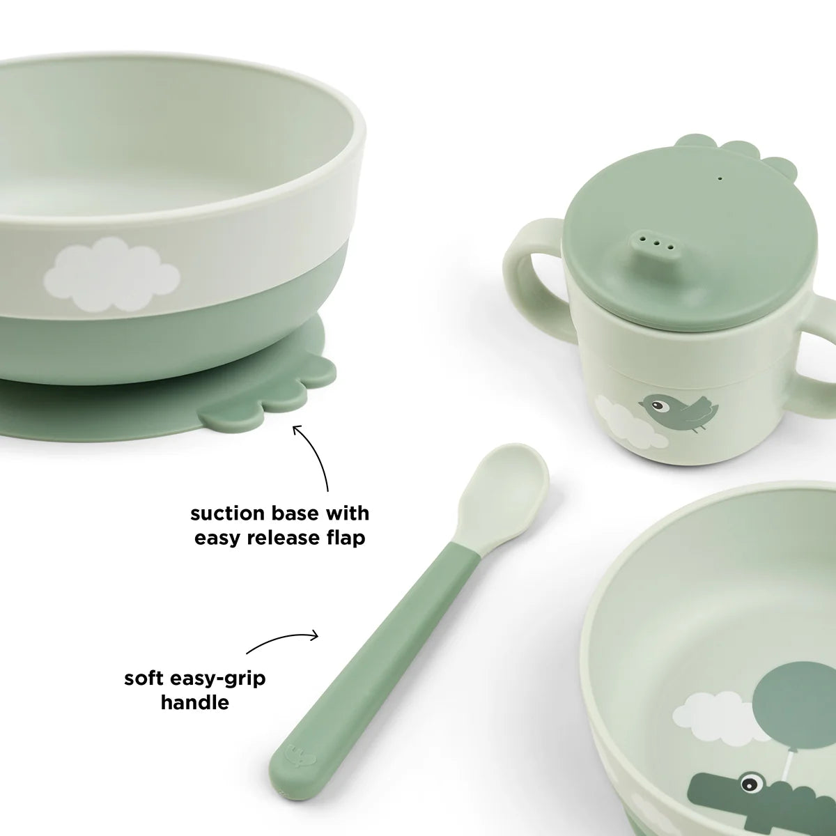Vajilla con ventosa DONEBYDEER · happy cloud verde