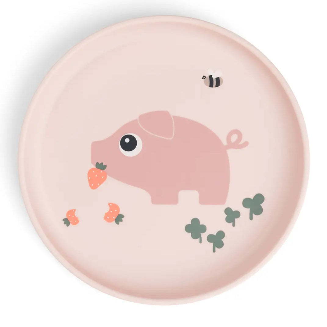 Plato foodie antideslizante DONEBYDEER tiny farm · rosa
