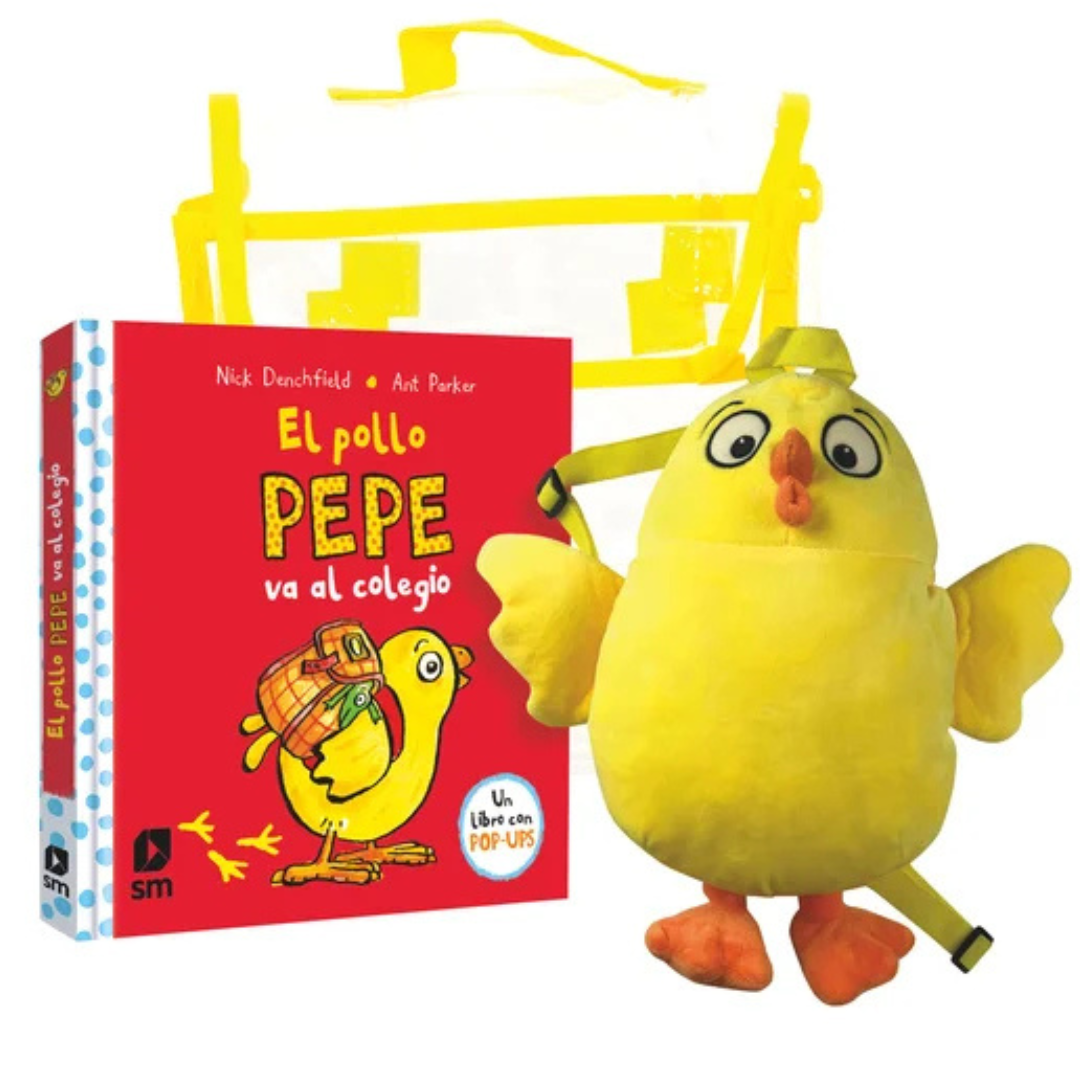 El pollo pepe va al colegio con muñeco-mochila