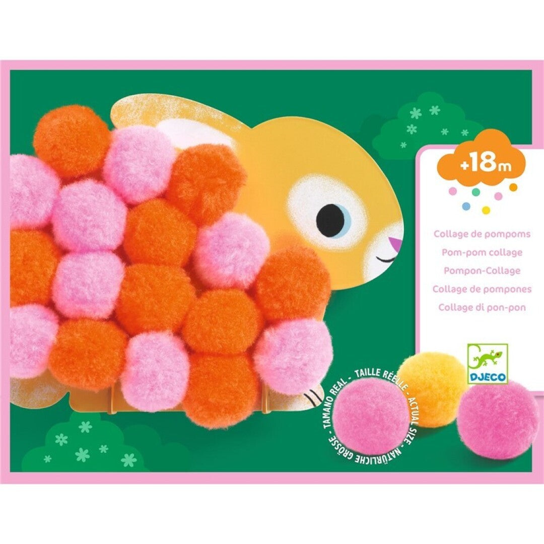 Collage de pompones, animales y círculos