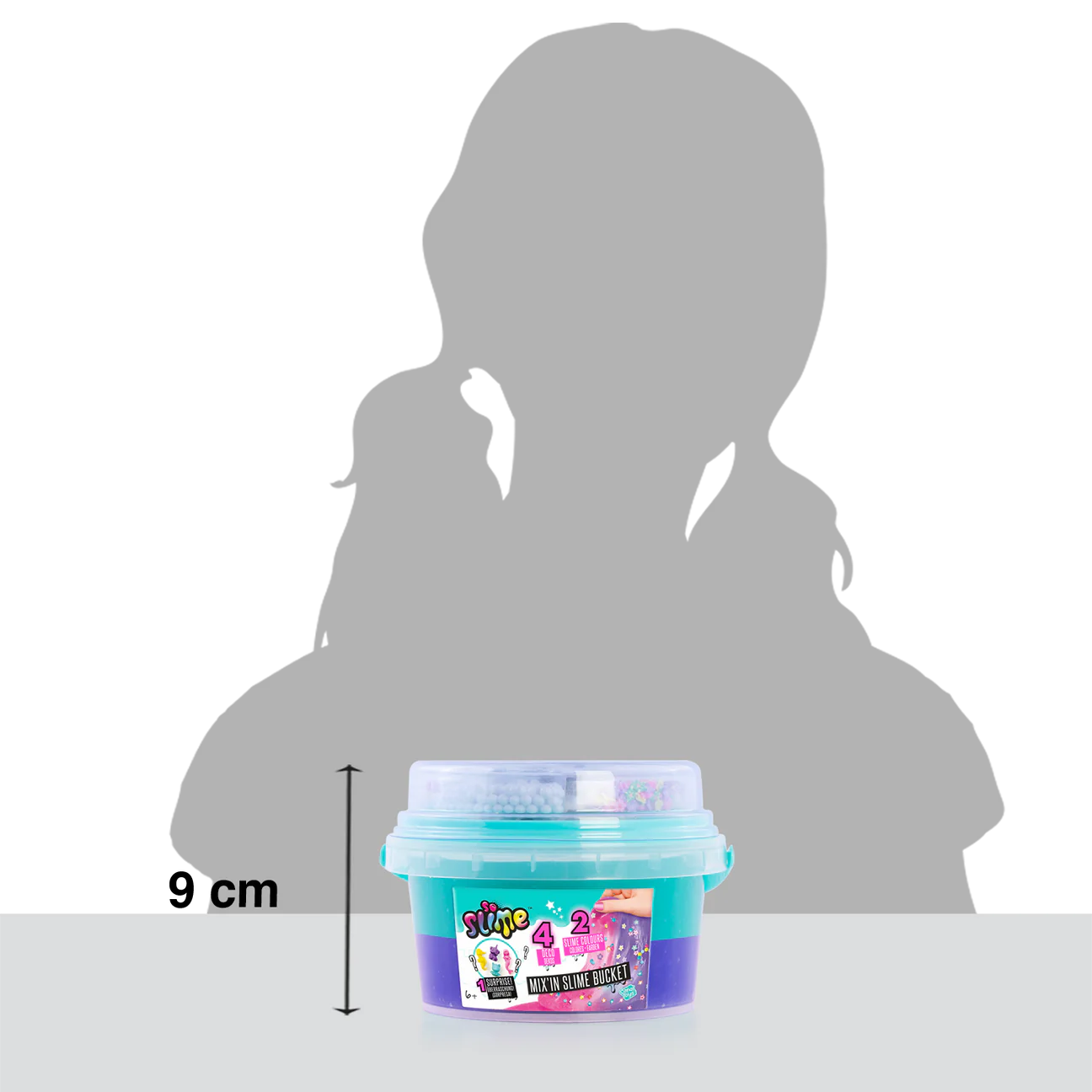 Cubo de slime mix'In con decoraciones