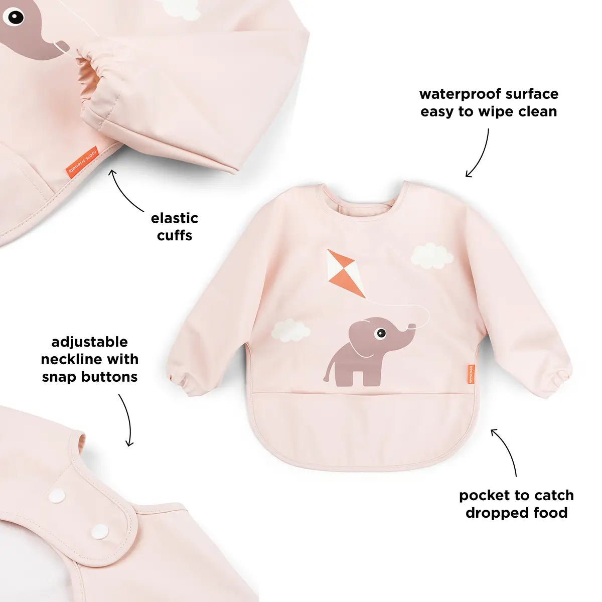 Babero con mangas DONEBYDEER · playgrond rosa