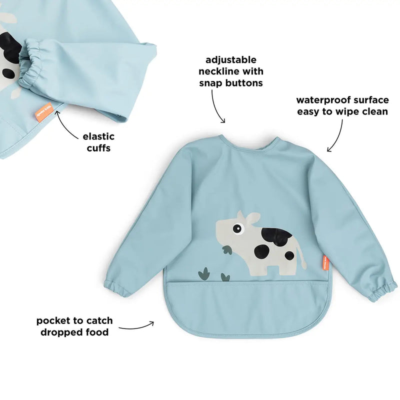 Babero con mangas DONEBYDEER tiny farm · azul