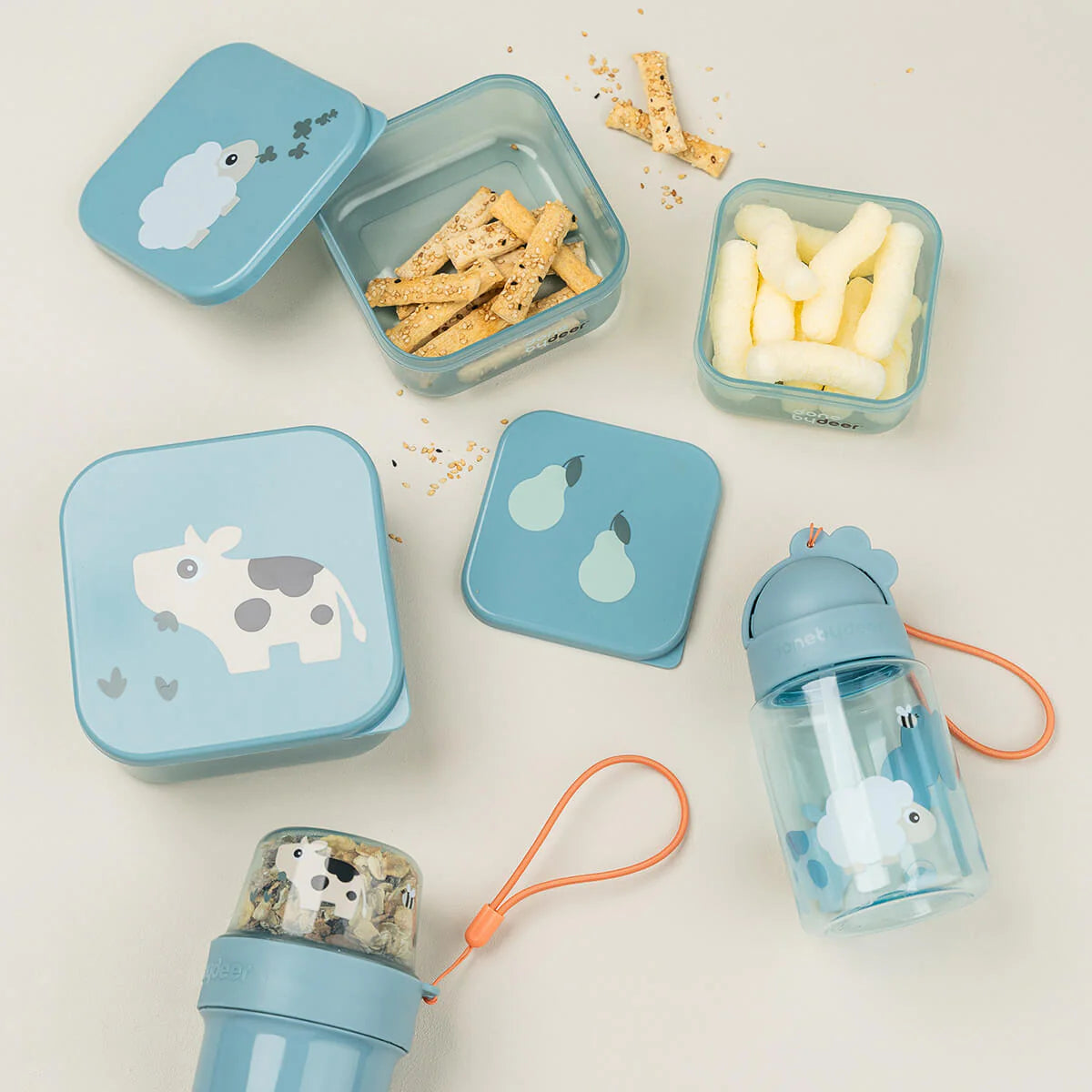 3 cajas de almuerzo DONEBYDEER tiny farm · azul