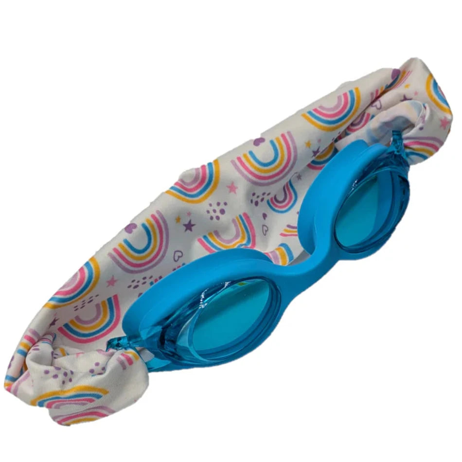 Gafas de natación infantiles con turbante · azules con arco iris