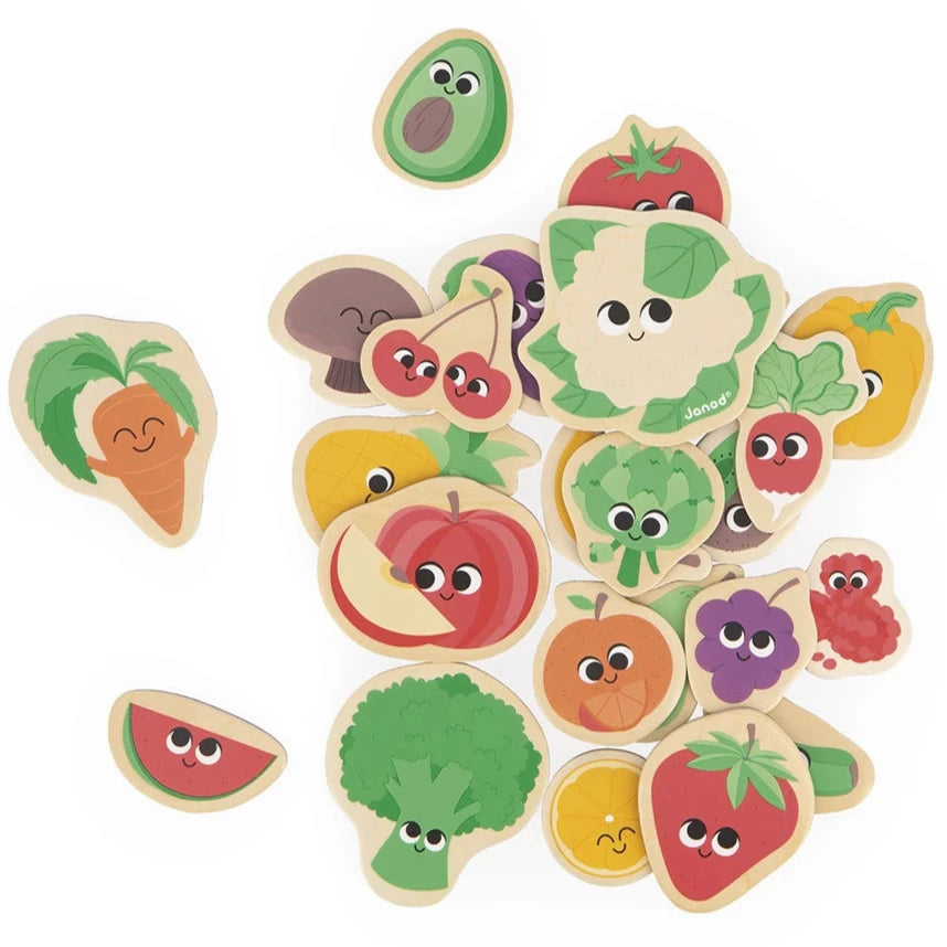 Imanes de madera: frutas y verduras