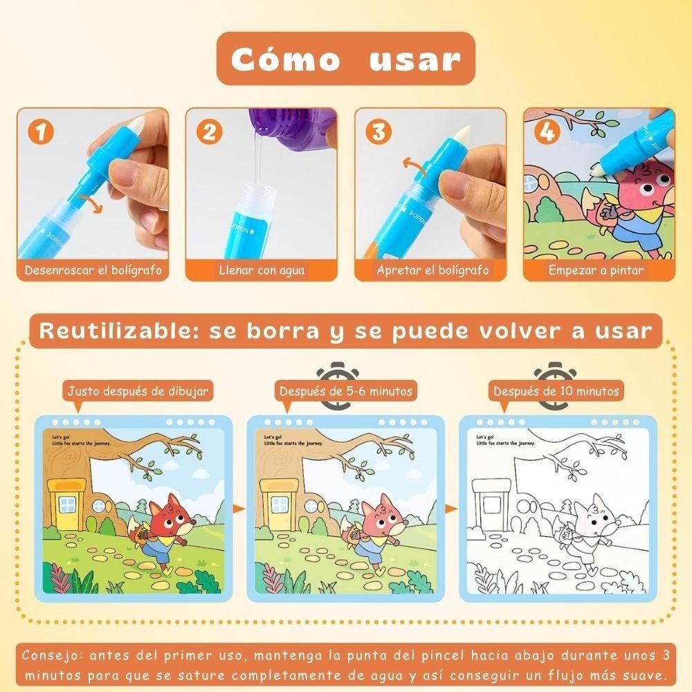 Cuaderno para colorear con agua: animal world tour