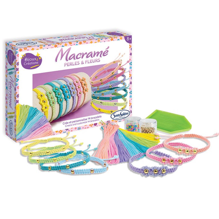 Crea pulseras de perlas y flores con macramé