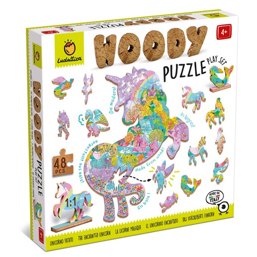 Puzzle de madera woody Unicornio: 48 piezas - La Chata Merengüela