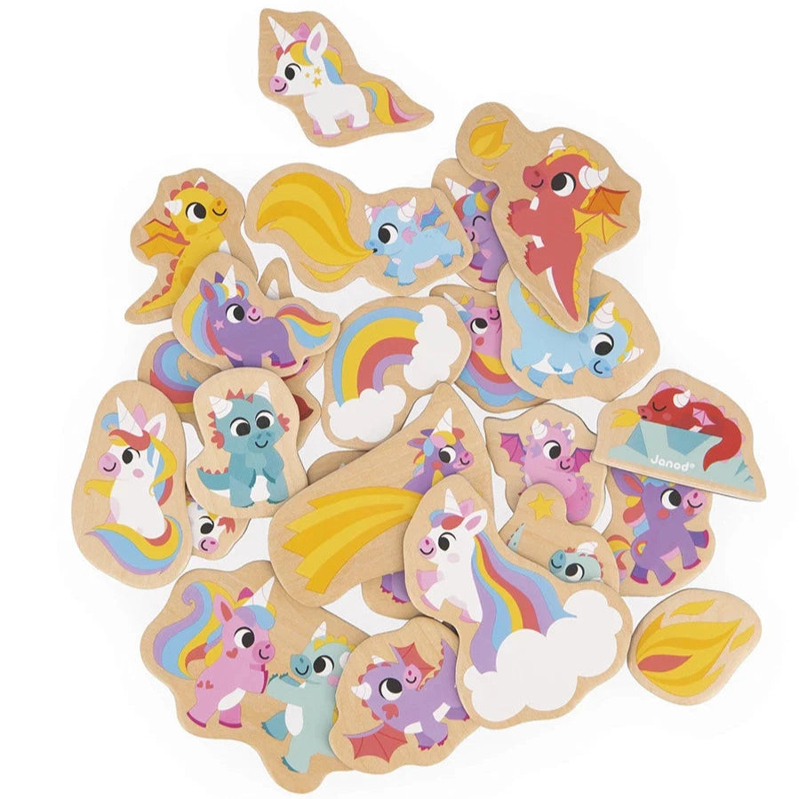 Imanes de madera: dragones y unicornios