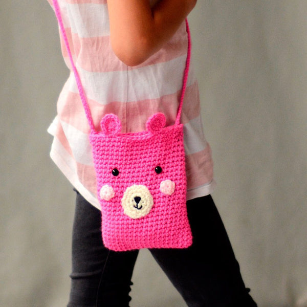 Kit crea tu bolso en crochet · Oso rosa