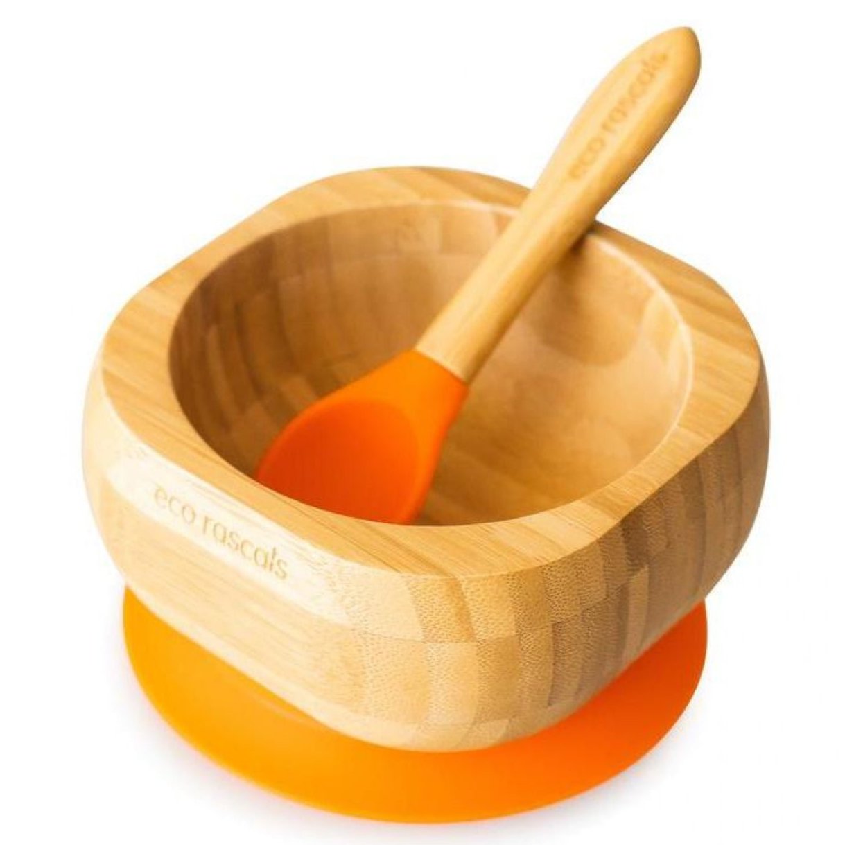 Bol bambú Eco con Ventosa y Cuchara · Naranja - La Chata Merengüela