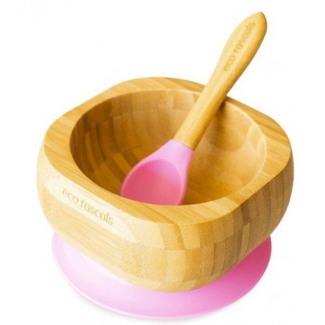 Bol Bambú Eco con Ventosa y Cuchara · Rosa - La Chata Merengüela