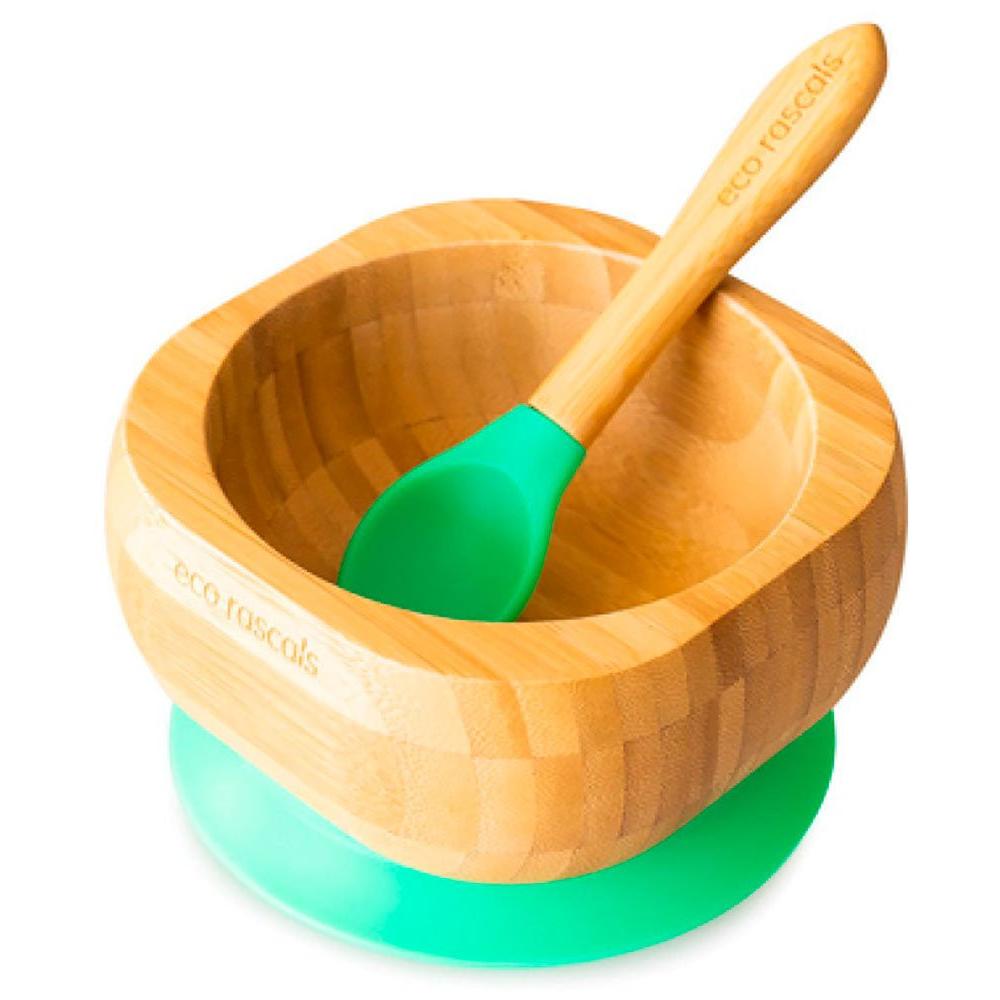 Bol bambú Eco con Ventosa y Cuchara · Verde - La Chata Merengüela