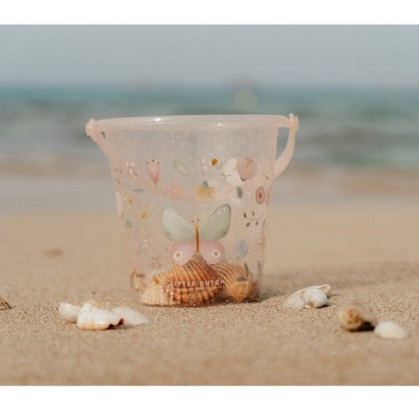 Cubo de playa 19 cm. · Flores y mariposas - La Chata Merengüela