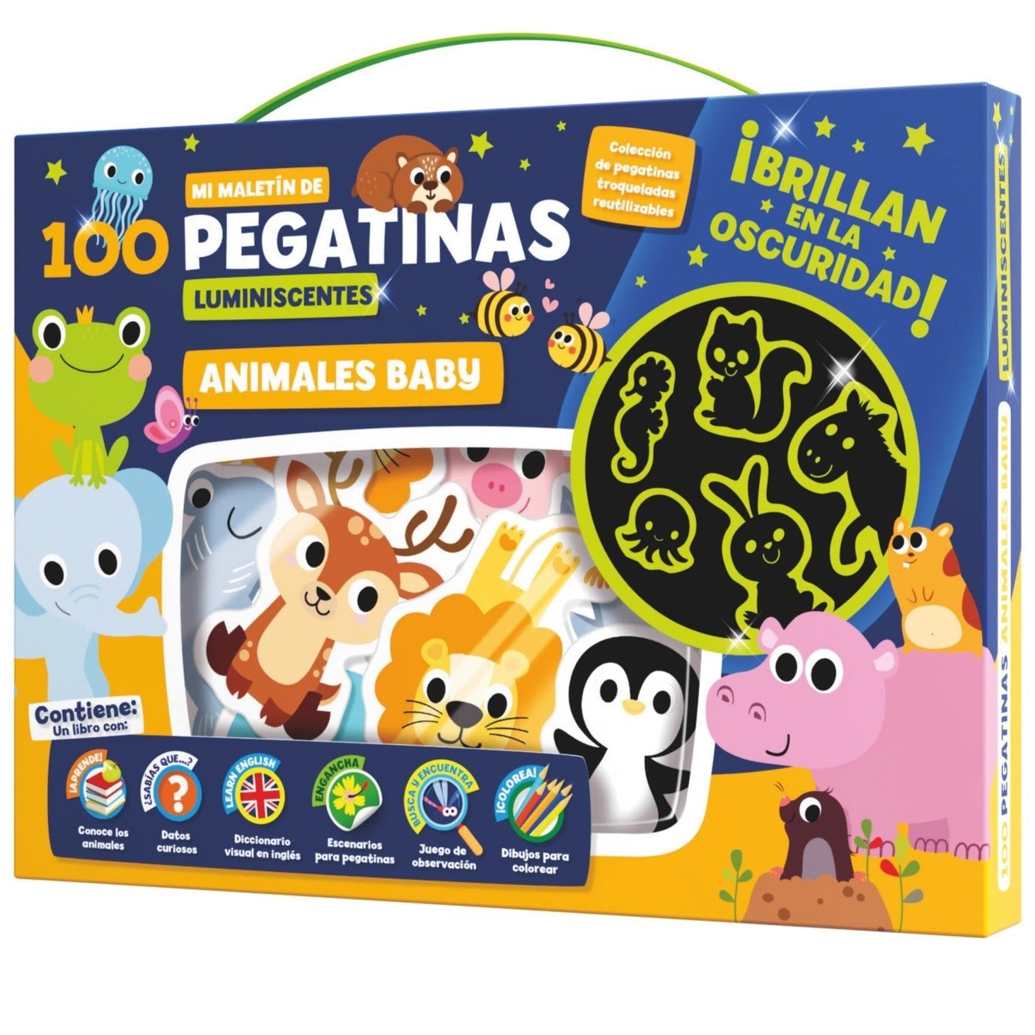 Maletín 100 pegatinas luminiscentes · Animales Baby - La Chata Merengüela