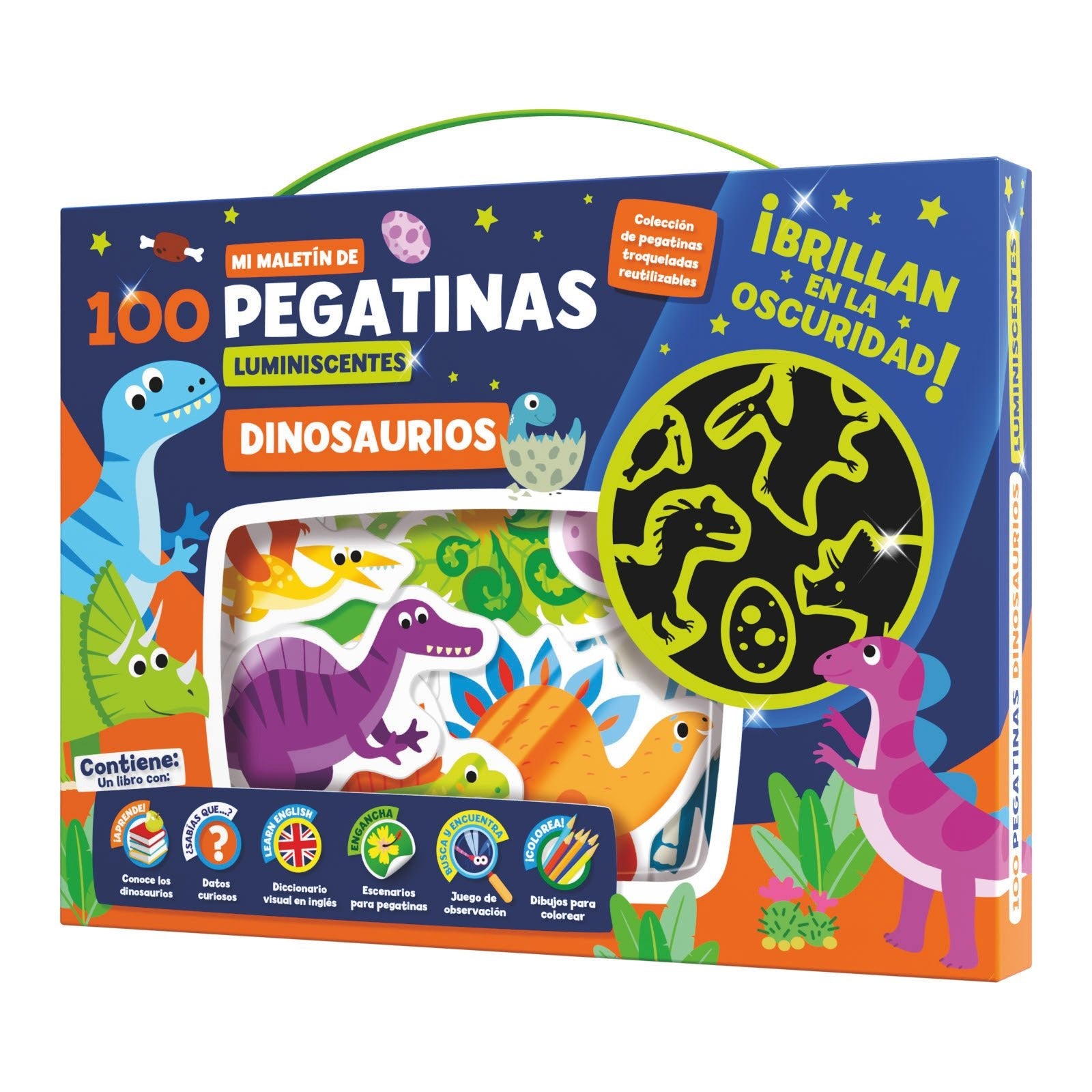 Maletín 100 pegatinas luminiscentes · Dinosaurios - La Chata Merengüela