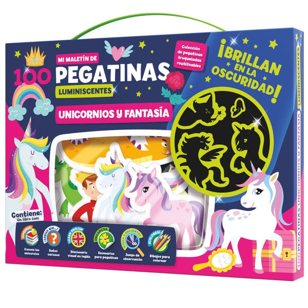 Maletín 100 pegatinas luminiscentes · Unicornios y Fantasía - La Chata Merengüela