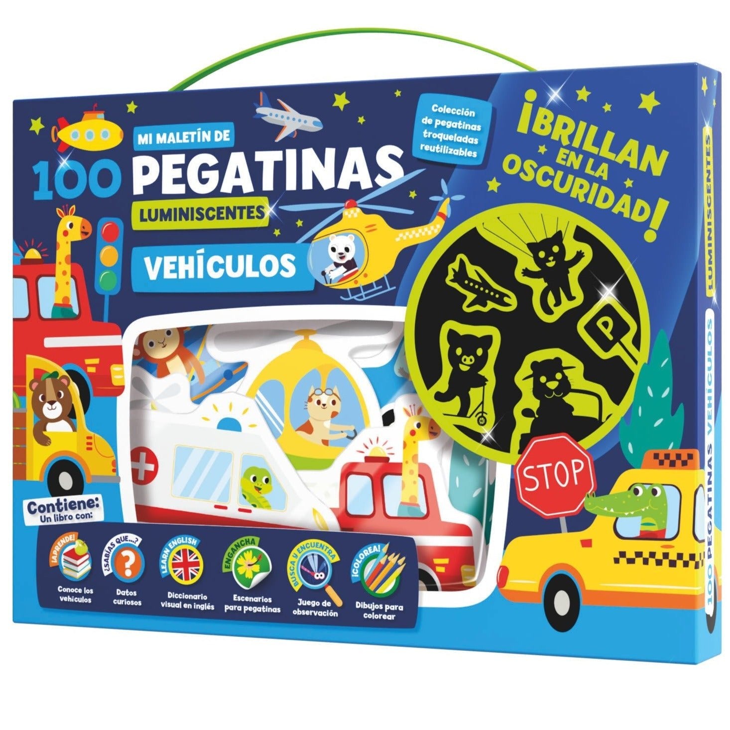 Maletín 100 pegatinas luminiscentes · Vehículos - La Chata Merengüela