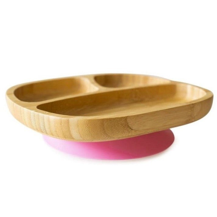Plato de bambú toddler con ventosa · Rosa - La Chata Merengüela