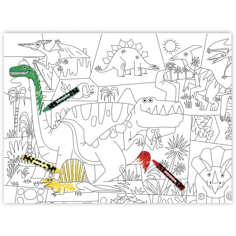 Póster para colorear con pegatinas · dinosaurios - La Chata Merengüela