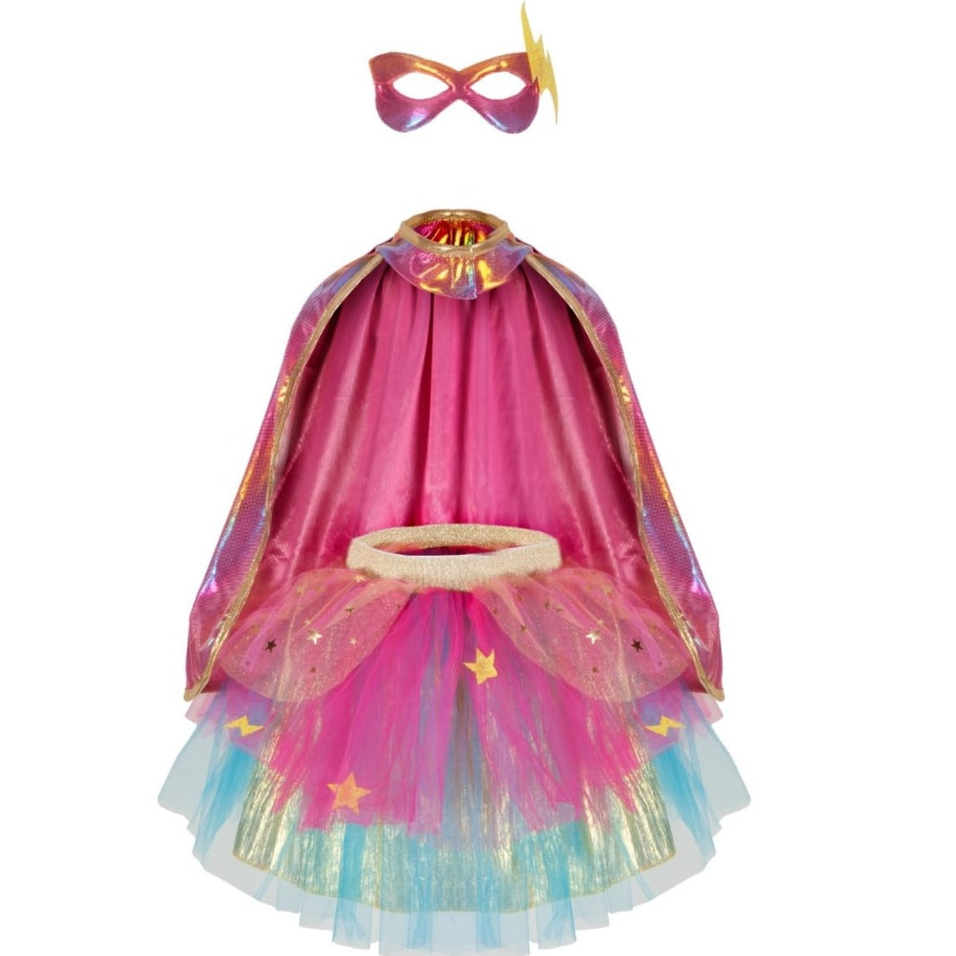 Tutú, Capa y Antifaz Arco Iris Rosa/Dorado · 4-6 años