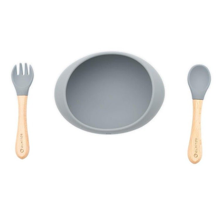 Vajilla 3 piezas Silicona Olmitos · Gris - La Chata Merengüela